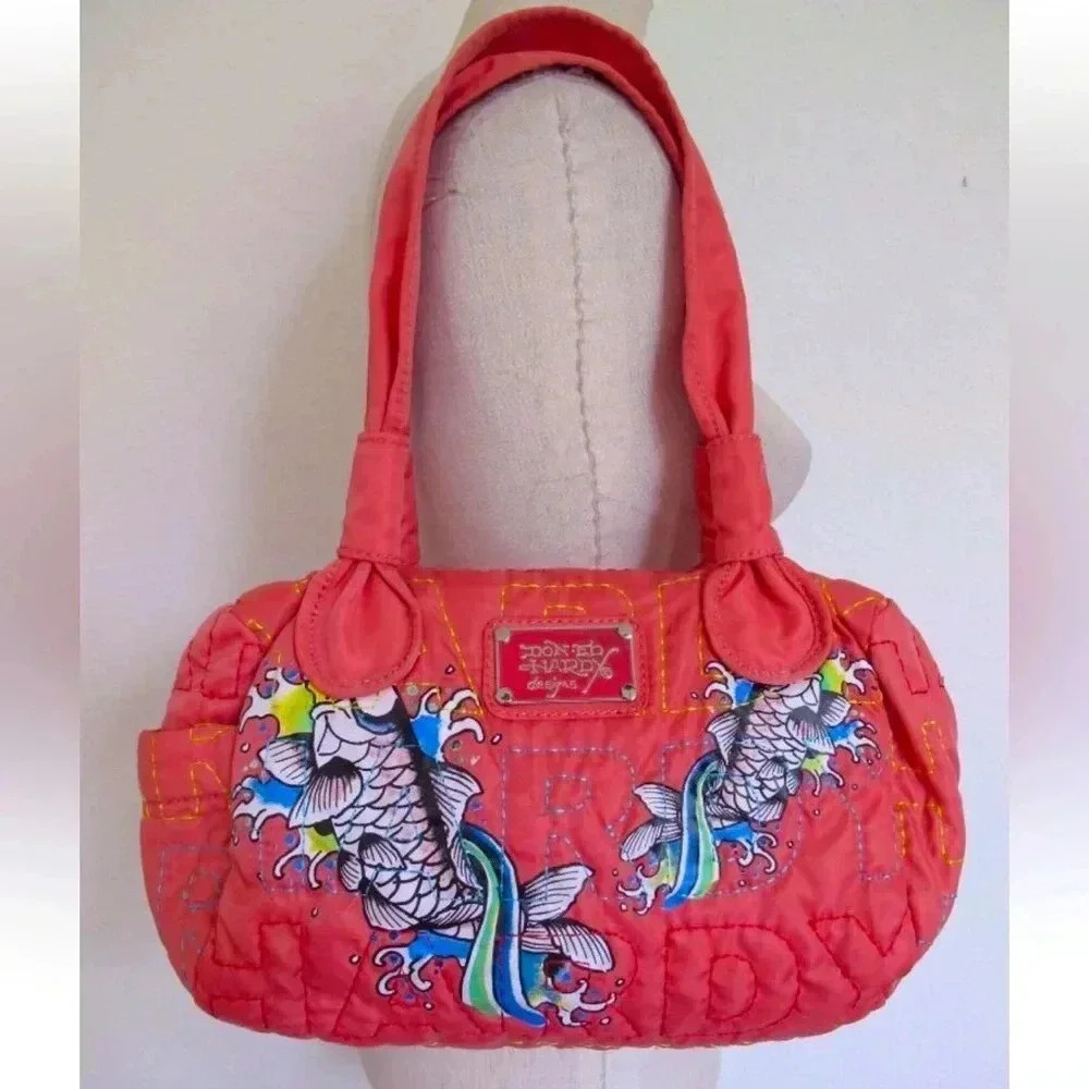 Vintage Y2K Don Ed Hardy Designs Koi Quilted Bag